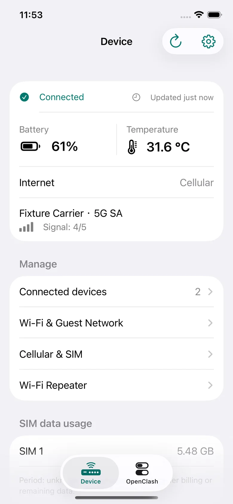 Mudi7 Remote Device preview with example data