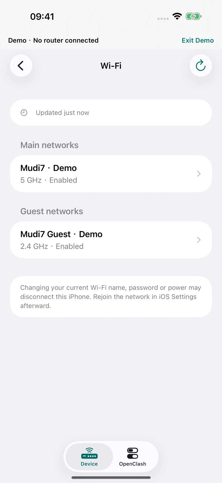 Mudi7 Remote wi-fi & guest access settings with fictional Demo data