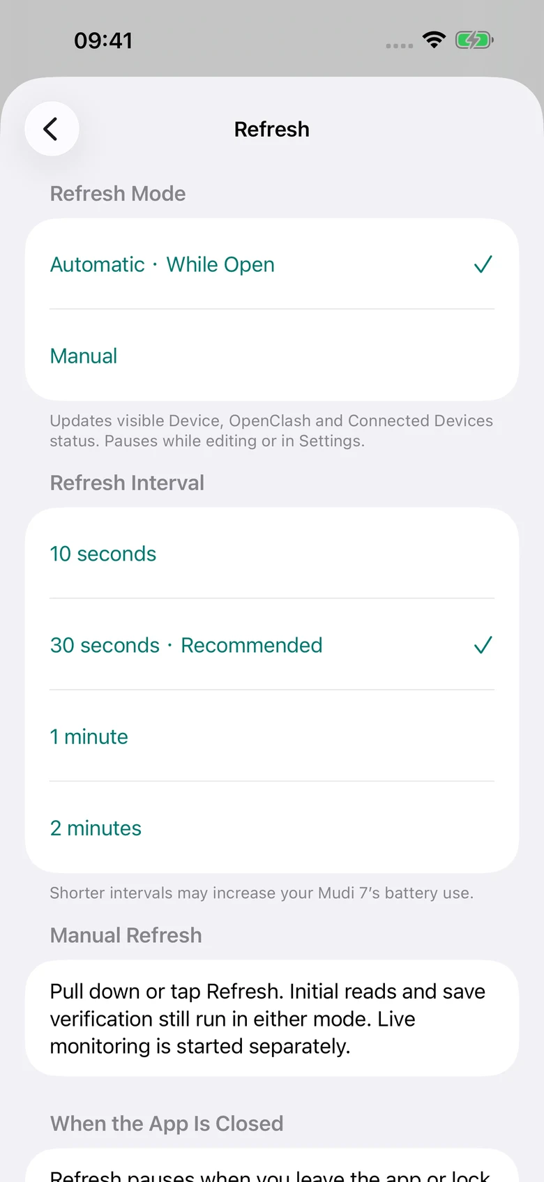 Mudi7 Remote refresh on your terms settings with fictional Demo data